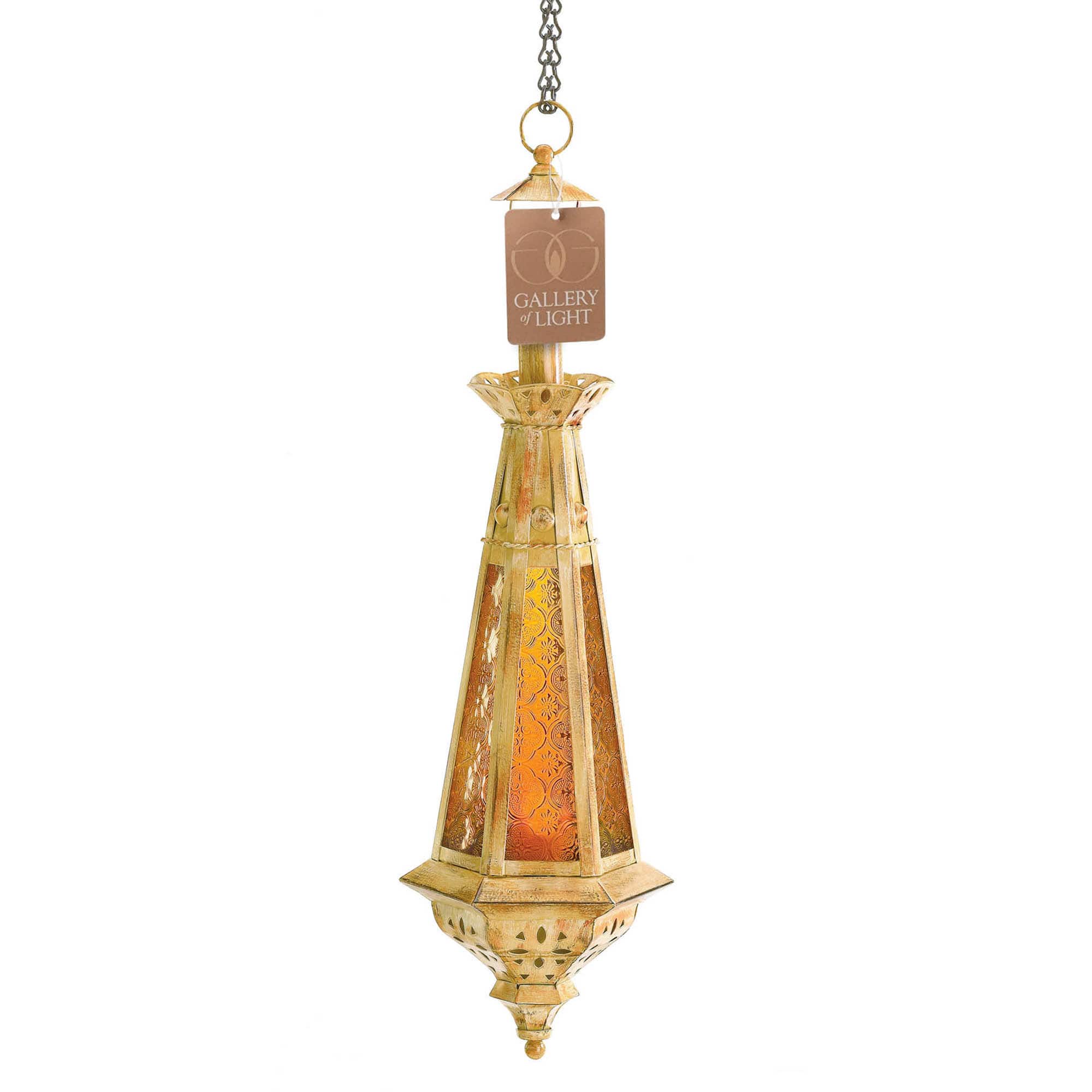 23" Amber Ornate Teardrop Lantern